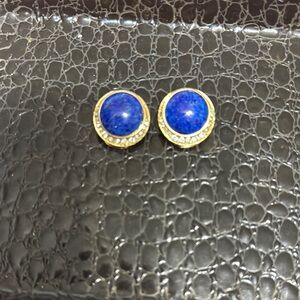 CRISTIAN DIOR.  Gold and Blue Stud Earrings